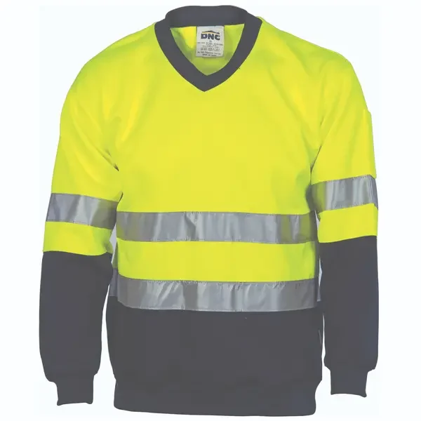DNC WORKWEAR-392135770: Hivis V-Neck Sweatshirt G-Tape Yellow/Navy 5XL