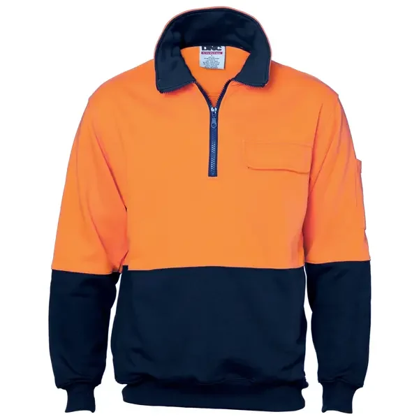 DNC WORKWEAR-392345272 DNC WORKWEAR-392345272: HiV Ctn 1/2 Zip Flcy Swt shirt Orange/Navy 7XL