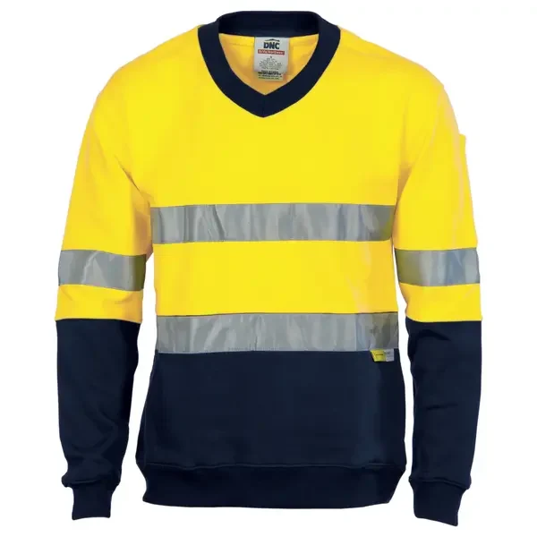 DNC WORKWEAR-392435772: Hi DN Ctn V Flcy Sweatshirt 3M Yellow/Navy 7XL