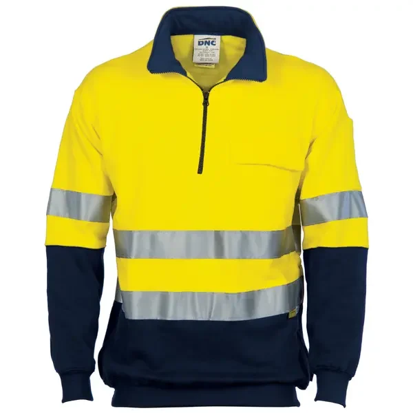 DNC WORKWEAR-392535772: Hi DN Ct 1/2 Zip Fleecy Sw Tape Yellow/Navy 7XL