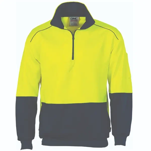 DNC WORKWEAR-392835770: HiVis 1/2 Zip Fleecy Top Yellow/Navy 5XL