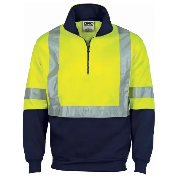DNC WORKWEAR-392935770: HiVis D/N 1/2 Zip Fleecy Top Yellow/Navy 5XL