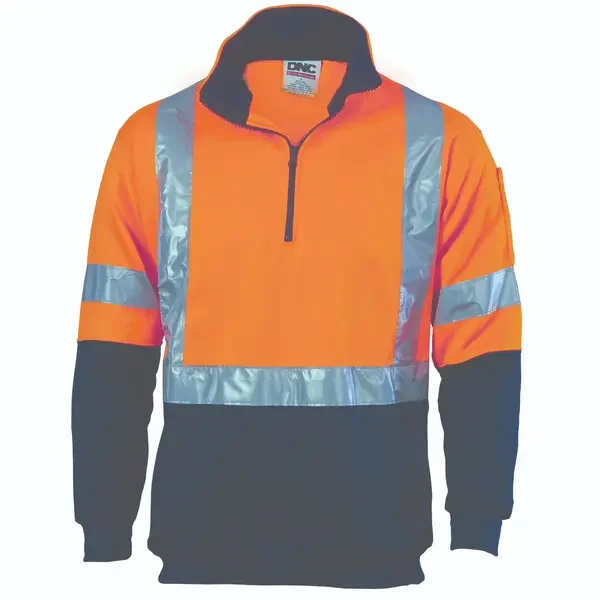 DNC WORKWEAR-393045271: HiVis D/N 1/2 Zip Fleecy Top Orange/Navy 6XL