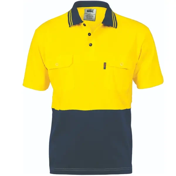 DNC WORKWEAR-394335771: Cttn Jesey Polo Twin Pockt Short Sleeve Yellow/Navy 6XL