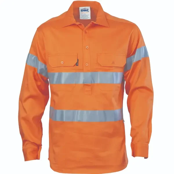 DNC WORKWEAR-394545070: Close front cttn shirt G-tape Orange 5XL