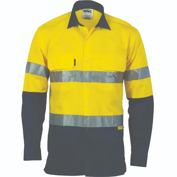 DNC WORKWEAR-394835771: 2Tone D/N 3Way Shirt Tape Long Sleeve Yellow/Navy 6XL