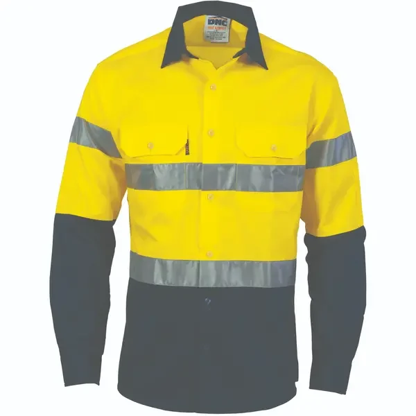 DNC WORKWEAR-396635773: 2tone Lightweight Cott Shirt G-Tape Long Sleeve Yellow/Navy 8XL