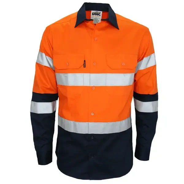 DNC WORKWEAR-397645271: HiVis2Tone BiomotionTape Shirt Orange/Navy 6XL