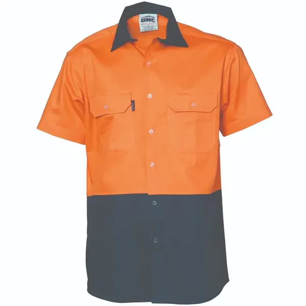 DNC WORKWEAR-398045270: Hivis 2Tn vent drill shirt Short Sleeve Orange/Navy 5XL