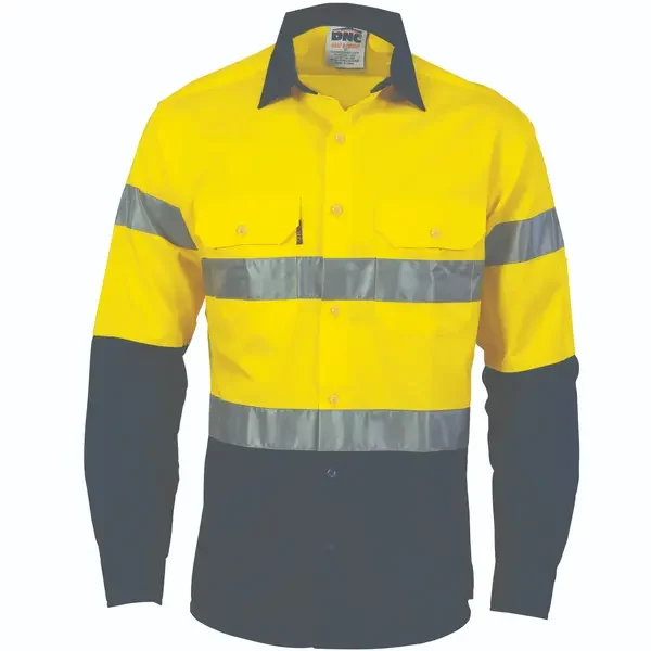 DNC WORKWEAR-398235770: Hvs 2Tn Drill Shirt Hoop R/T Long Sleeve Yellow/Navy 5XL