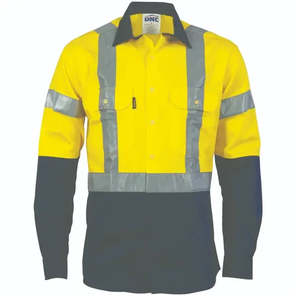 DNC WORKWEAR-398335770: Hvs 2Tn Drill Shirt H R/T Long Sleeve Yellow/Navy 5XL