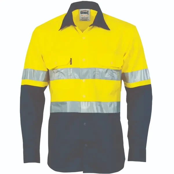 DNC WORKWEAR-398435771 DNC WORKWEAR-398435771: Hvs D/N 2Tone Cttn Shirt G-T Long Sleeve Yellow/Navy 6XL