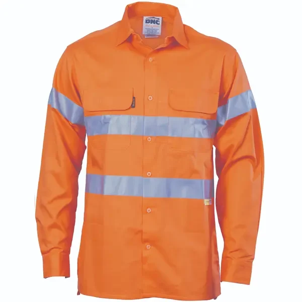 DNC WORKWEAR-398745070: Hivis Cotton Shirt Tape8906 Long Sleeve Orange 5XL