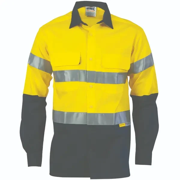 DNC WORKWEAR-398835770: 2 tone cott shirt Tape8906 Long Sleeve Yellow/Navy 5XL