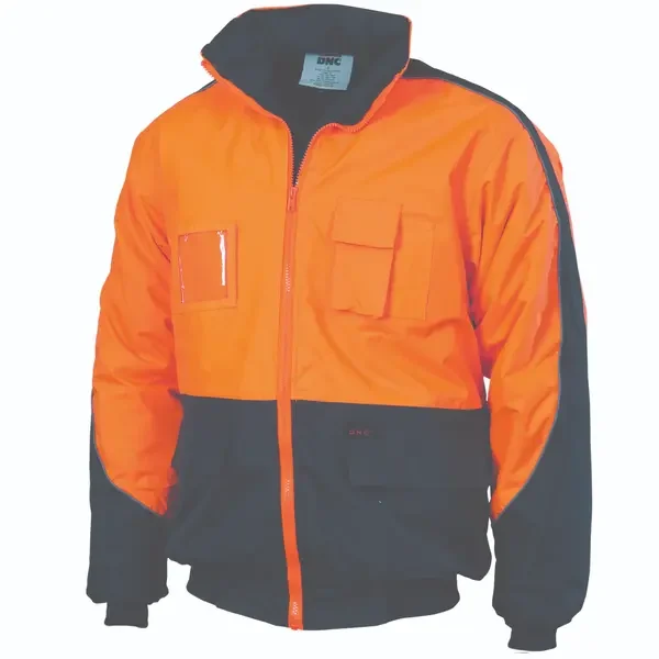 DNC WORKWEAR-399145271: HiVis Contrast BOMBER JACKET Orange/Navy 6XL