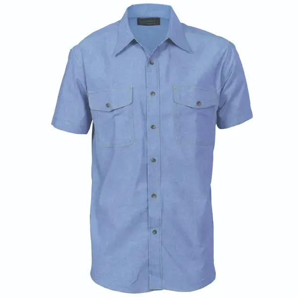 DNC WORKWEAR-410327870: Flap Pocket Chambray Shirt Short Sleeve Chambray 5XL