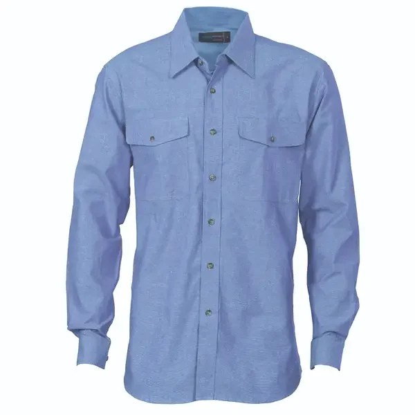 DNC WORKWEAR-410427870: Flap Pocket Chambray Shirt Long Sleeve Chambray 5XL