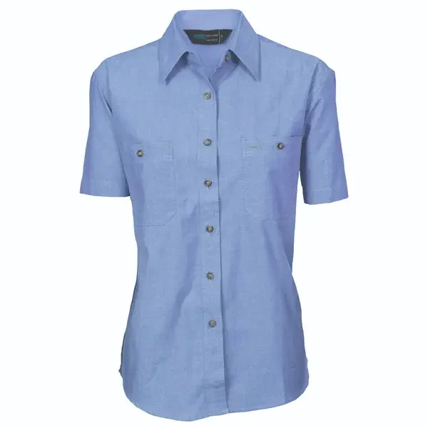 DNC WORKWEAR-410527824: Ladies Cotton Chambray Shirt Short Sleeve Chambray 24