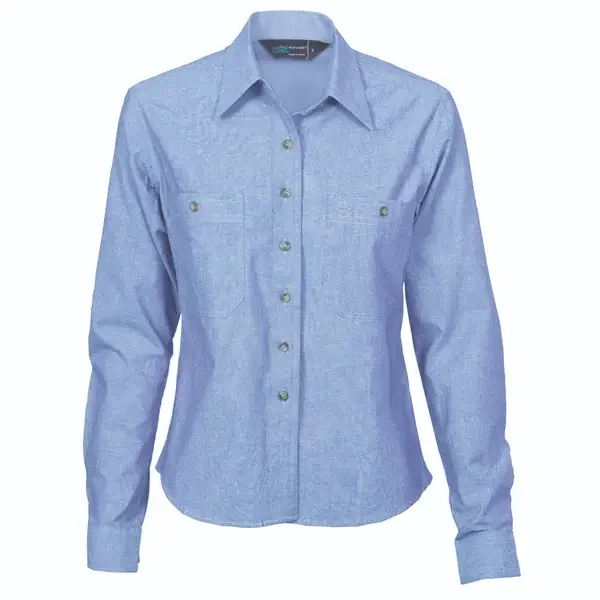 DNC WORKWEAR-410627824: Ladies Cotton Chambray Shirt Long Sleeve Chambray 24