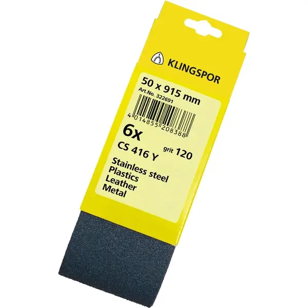 KLINGSPOR-322690: Highly tear-resistant belt with high stock removal rate for working on steel and stainless steel.