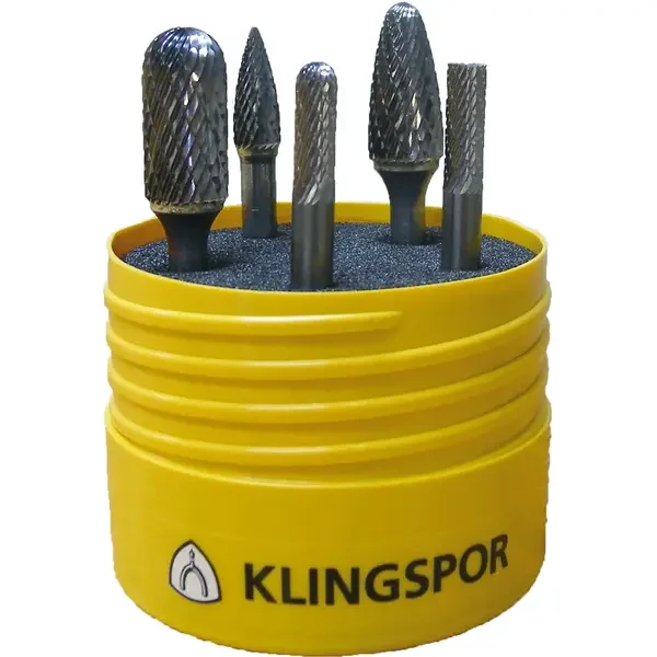 KLINGSPOR-310743: 5 topsellers from our carbide burr programme in cut 6 in a handy box for safe storage.