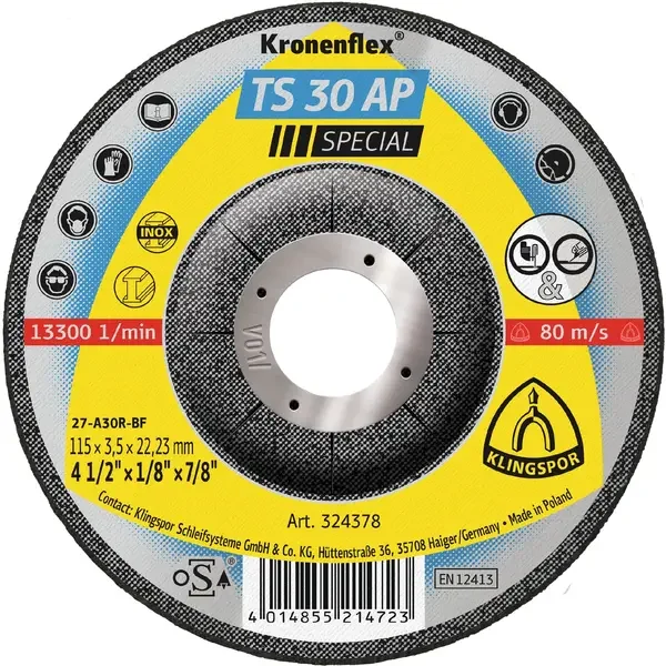 KLINGSPOR-314459 KLINGSPOR-314459: High performance cutting & grinding wheel for working in stainless and carbon steel applications.